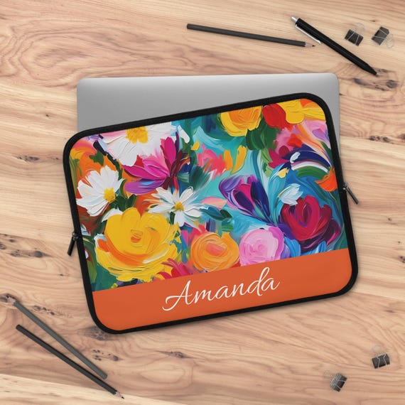Custom Flower Laptop Sleeve - Colorful Floral Painted Design, Stylish Tech Accessory, Perfect Gift for Students, Creatives, Mother's Day,