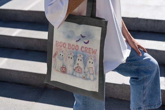 Nurse Boo Boo Crew Cotton Canvas Tote Bag, Medical Candy Treat Shoulder Bag, Hospital Nurse Appreciation Gift, Reusable Nurse Tote, Nurse