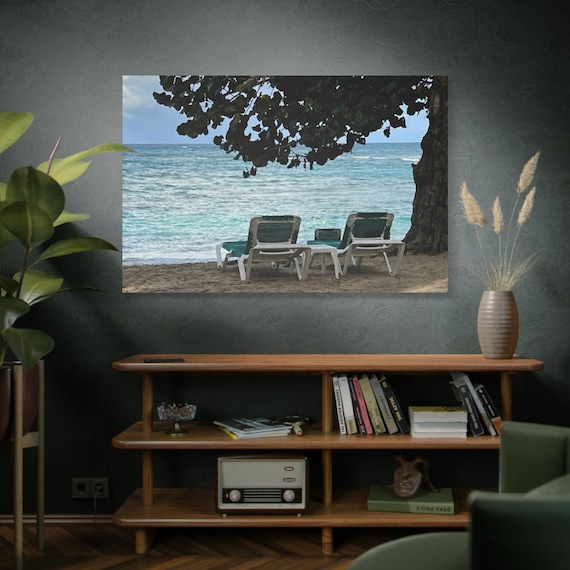 Canvas Art, Lounge in Paradise, Ocean Front Shaded View, Matte Canvas Print for Home Decor, Tropical Vibes, Coastal Art, Beach House Wall