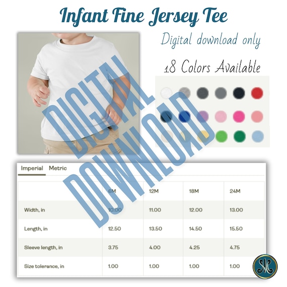 Baby Infant T-shirt Size and Color Chart Digital Download, Baby Infant Fine Jersey Tee