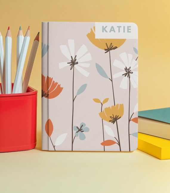 Personalized Hardcover Journal, Name Floral Notebook, Custom Wildflower Diary, Nature Lover Gift, Gardener Journal, Back to School