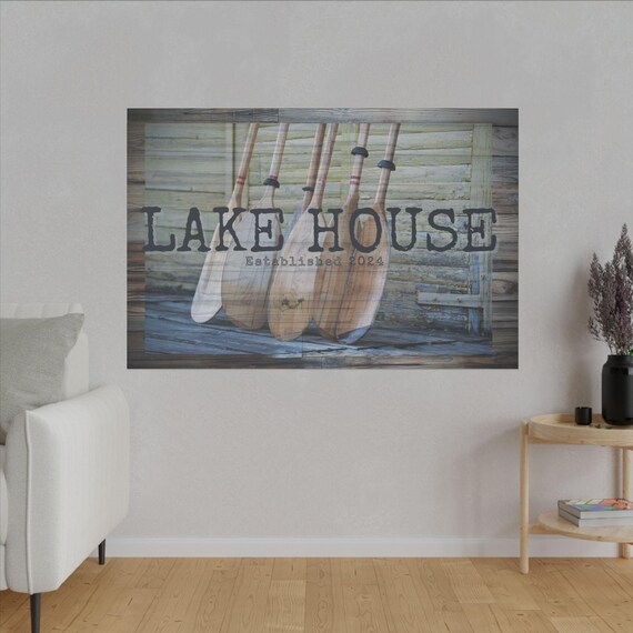 Canvas Print, Lake Boat Oars, Personalized Matte Canvas, Nautical Wall Art, Gift for Lake Lovers, Wood Design, Custom Sign, Home Decor,