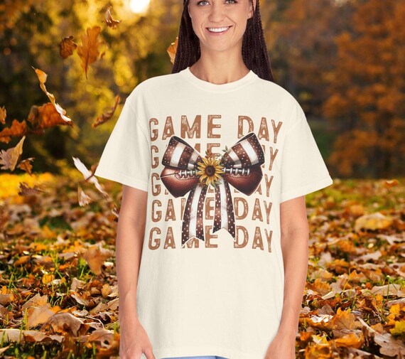 Comfort Colors® Game Day Football Coquette Sunflower Garment-Dyed T-shirt, Fall Autumn Vibes - Unisex Tee, Game Day Shirt, Football Fan