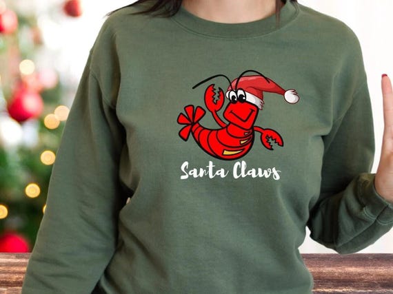Santa Claws Lobster Crewneck Christmas Sweatshirt, Holiday Xmas Winter Sweater, Funny Festive, Ugly Christmas Pullover