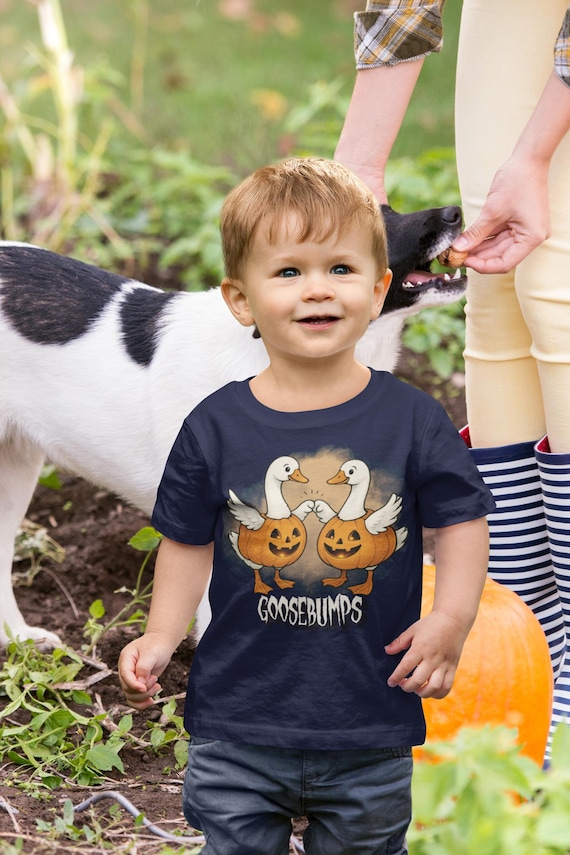 Baby Halloween Tee, Baby Pumpkin Goose Shirt, Funny Toddler Spooky Cute T-shirt, Fist Bump Geese, Non-Scary Boys, Girls Shirt
