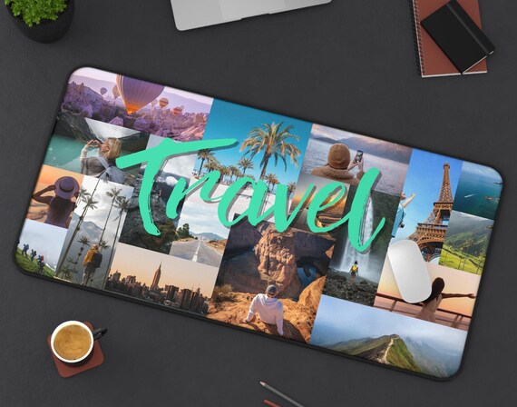 Travel Inspired Custom Pictures Desk Mat, 20 pictures favorite places, Personalized destination keyboard pad