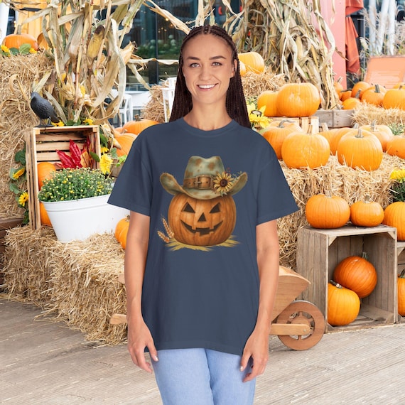 Western Fall Halloween Pumpkin Comfort Colors® T-shirt, Autumn Graphic Tee, Vintage Style Shirt, Halloween Jacko lantern Shirt