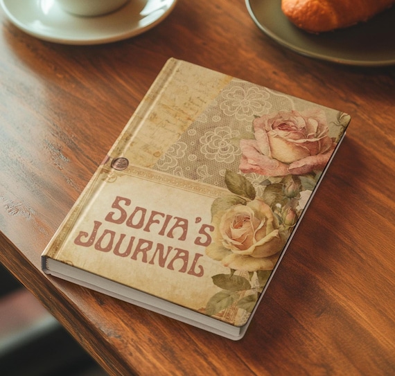 Vintage Rose Hardcover Journal, Personalized Custom Notebook, Old Time Style Diary, Writer's Notebook, Vintage Journal, Gift for sendoff