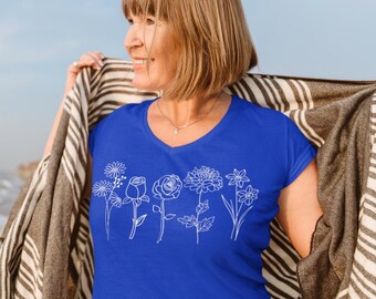 Grandkids shirt, Grandkids birth flowers, Personalized birth flowers, Personalized gift, Short Sleeve V-Neck Tee