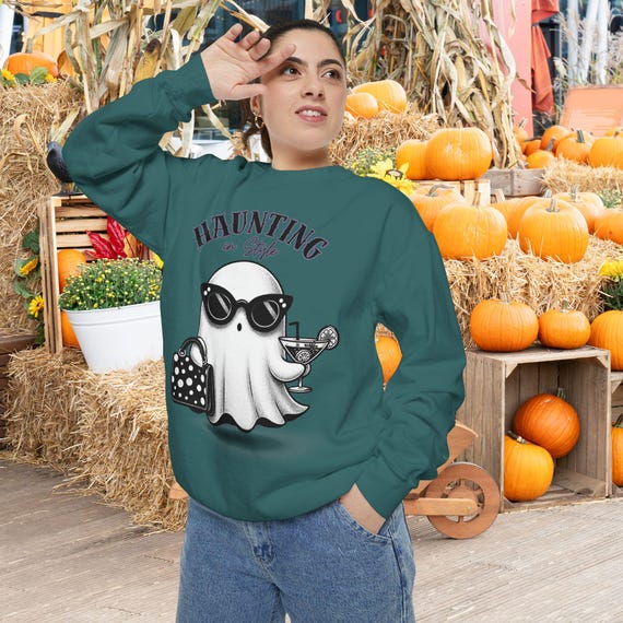 Haunted Ghost Cocktail Sweatshirt, Comfort Colors Halloween Shirt, Halloween Fancy crewneck, Funny Ghost Pullover, Halloween Party