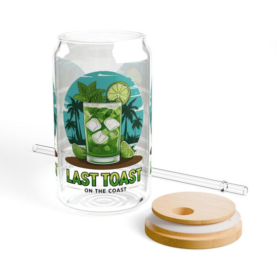 Bachelorette Sipper Glass, Last Toast on the Coast, Lid and Straw, Beach Bridal Party Favor, 16oz, Coastal Wedding Gift