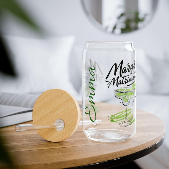 Bachelorette Sipper Glass, Margs and Matrimony, Lid and Straw, Bridal Party Favor, 16oz, Bridal Wedding Party Gift