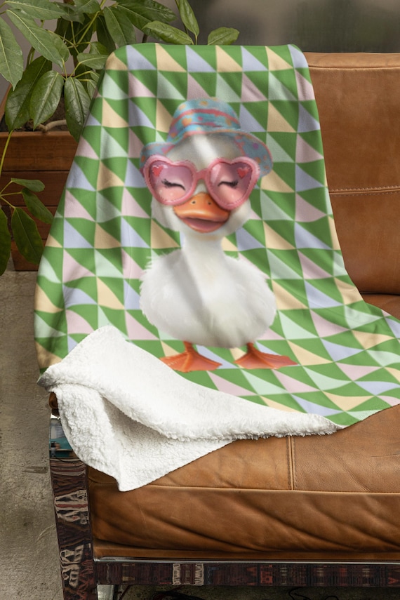 Cute Duck Sherpa Fleece Blanket, Picnic Blanket, Throw Blanket, Gift for Kids, Nursery, Spring Celebrations