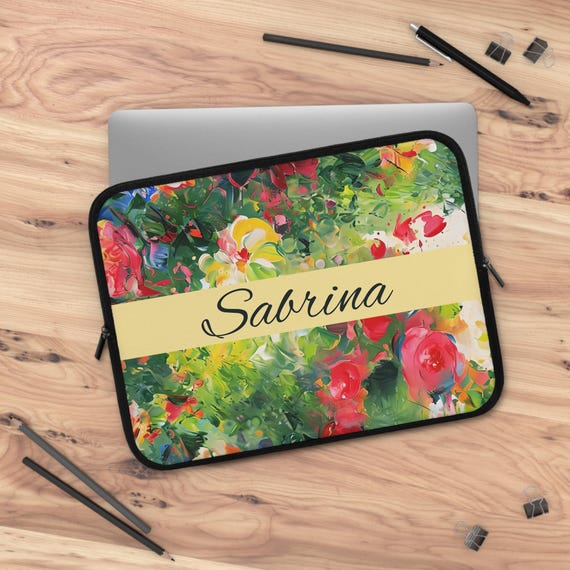 Personalized Floral Laptop Sleeve, Colorful Garden Design, Stylish Tech Accessory, Perfect Gift for Students, Creatives, Back to School