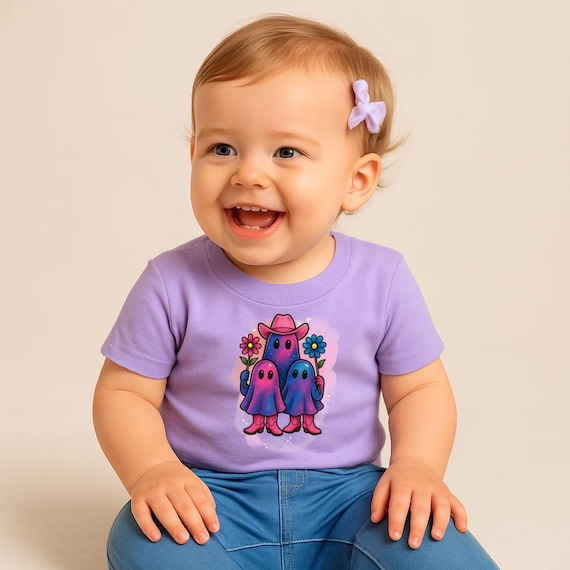 First Halloween Baby T-shirt, cute ghost tee for infants and toddlers, Western Ghost cowgirl