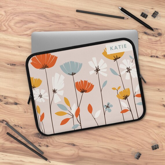 Wild Flower Laptop Sleeve, Personalized Tablet Case, Custom Tech Cover, Floral Zipper Protector, eReader Pouch