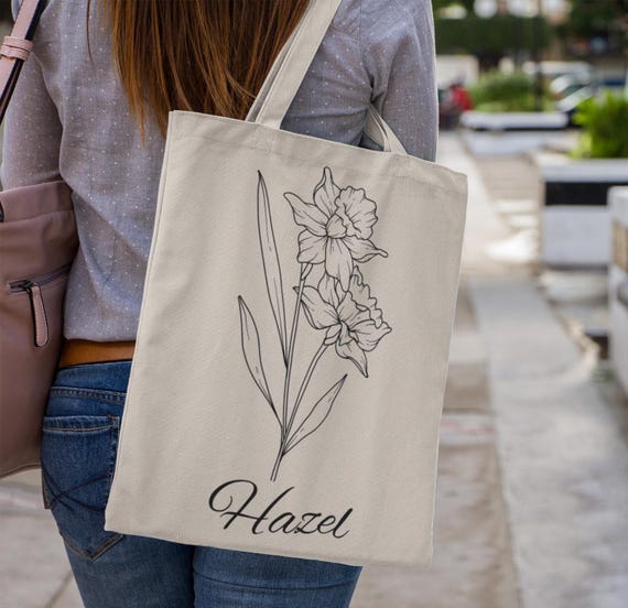 Custom Birth Flower and Name Canvas Tote Bag, Personalized Eco-Friendly Shopper, Gift for Her, Sustainable Boho Bag