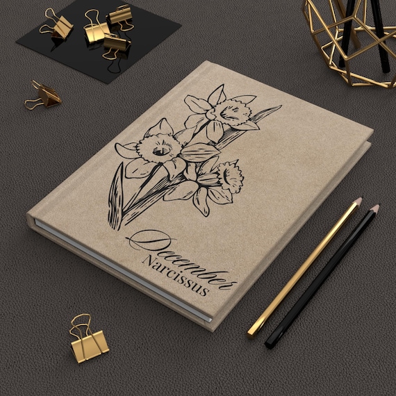 Birth Flower Journal, Personalized Leather Look Notebook, Custom Writing Diary, Birth Month Planner, Matte Hardcover Journal