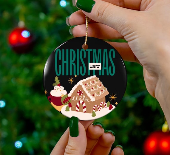 1st Christmas Gingerbread house Ceramic Ornament, First Christmas 2024, Housewarming Gift, New Home Decor, Memory Keepsake