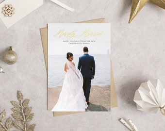 Newlywed Holiday Card, 1st Married Christmas - Choose your foil color
