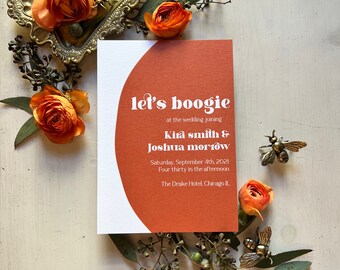 DIGITAL FILE Retro Wedding Invite, Print on your own, Trendy Invitation, Custom Invitation, Orange