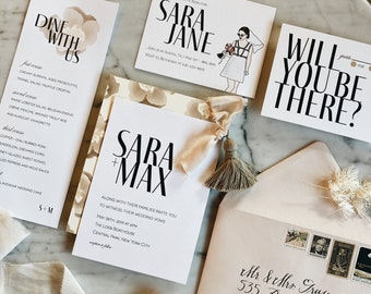 Minimalist Modern Wedding Invite, Trendy Invitation, Custom Invitation, Black and White Wedding, Black Tie Wedding