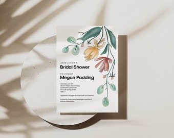 Marigold and Burgundy Wildflower Illustration Bridal Shower Invitation or Wedding Invite - Customized by a Graphic Designer