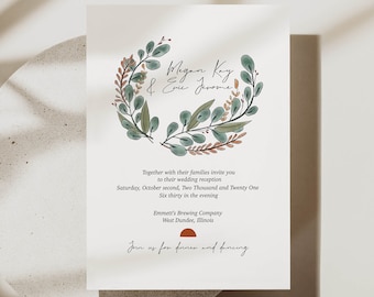 Hand Illustrated Eucalyptus Wreath Wedding Invitation - customize with a graphic designer