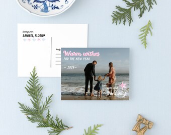 Beach Vacation Holiday Postcard, 2023 Holiday Card, 2024 New Years Card - Customized by a Graphic Designer