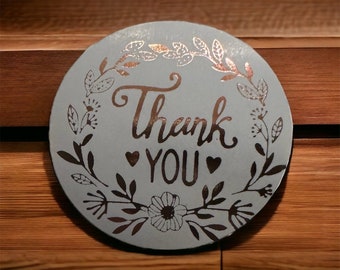 Pack of Gorgeous 1 inch White and Rose Gold Foil Thank You Stickers - Choose Your Amount