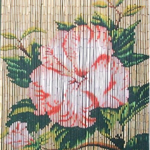 Bead Curtain Red Flower Bamboo Beaded Curtain Hand Painted Bamboo Door Beads Doorway Bathroom Wall Art Home Decor