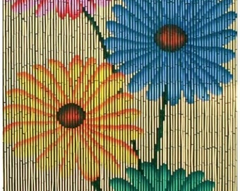 Bead Curtain Quad Flowers Flora Bamboo Beaded Curtain Hand Painted Bamboo Door Beads Doorway Bathroom Wall Art Home Decor 90 Strands