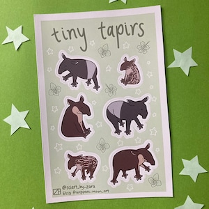 ¡Lámina de pegatinas de tapir! - Hoja de pegatinas de animales de la selva tropical, lindas pegatinas de vinilo, pegatinas para computadora portátil