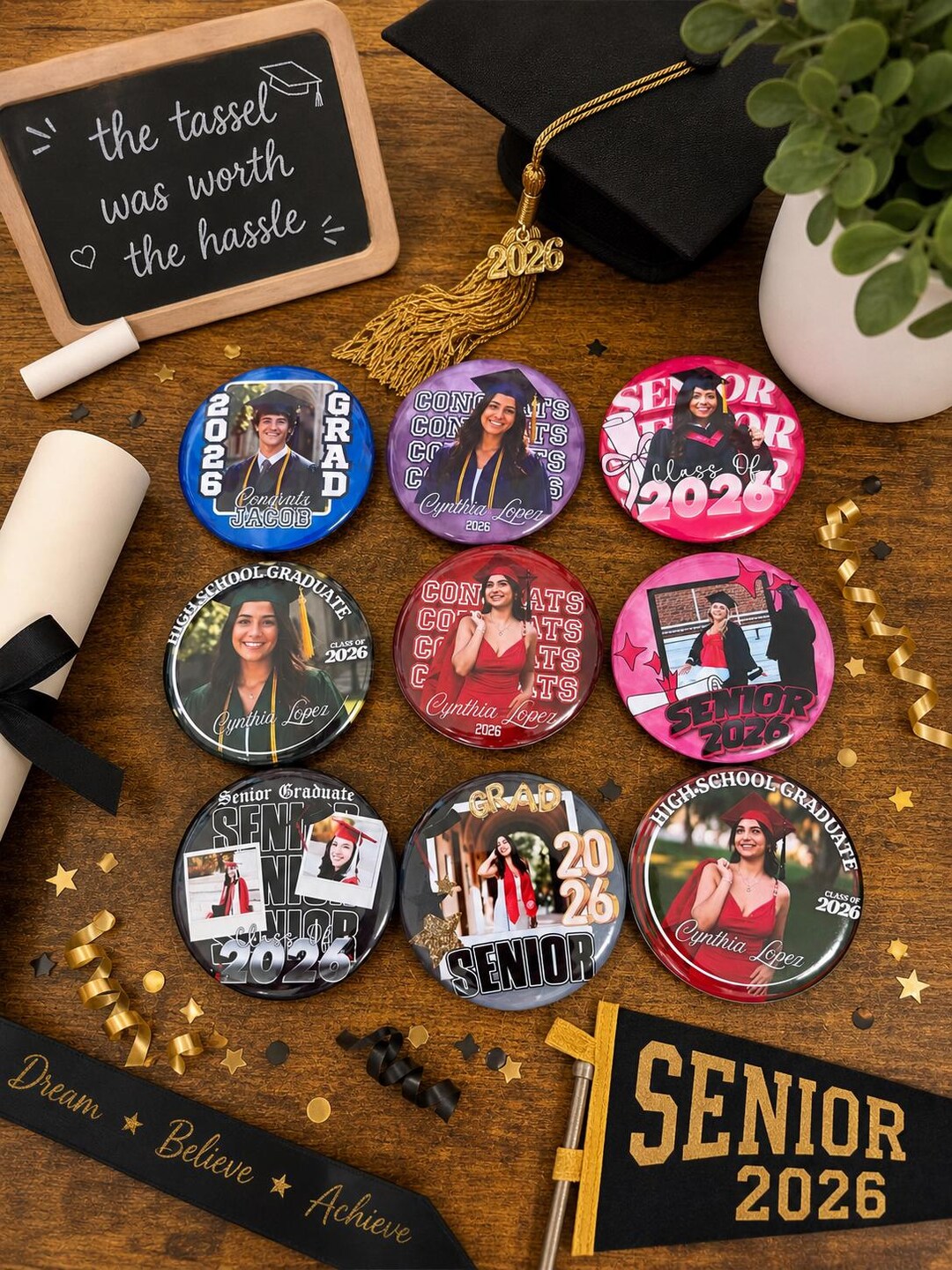 Graduation Photo Buttons 2.25 Inch and 3 Inch Buttons Grad Pins - Etsy