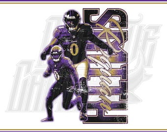 May include: Digital download graphic featuring two football players in purple and black uniforms. The image includes the text "Ravens" in a stylized font, with the words "Digital Download" and "PNG/JPG" at the top and bottom.