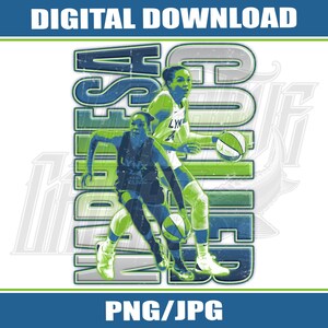 May include: Digital download graphic featuring two basketball players in action, with a basketball. The design incorporates blue and green tones, with the words "Gresa" and "Lynx" overlaid. The image includes the text "DIGITAL DOWNLOAD" and "PNG/JPG".