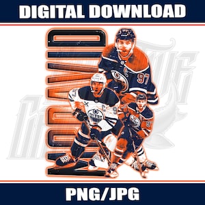 May include: Digital download graphic featuring multiple hockey players in orange and navy blue jerseys. The word "DAVID" is in large orange letters. The image includes the text "DIGITAL DOWNLOAD" and "PNG/JPG".