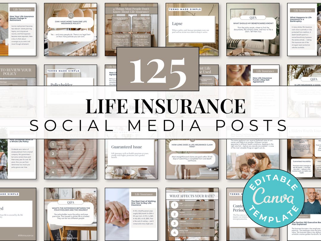Life Insurance Agent Social Media Posts – 125 Canva Templates, Captions ...