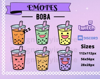 Cute boba emote for twitch/discord , colorful boba emote, happy sad angry sleepy heart eyes cheesin' boba emote