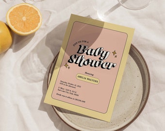 Colorful Baby Shower Invite | Retro Baby Shower Invitation | Vintage Shower Invite | Baby Shower Invitation | Unique Baby Shower Invite
