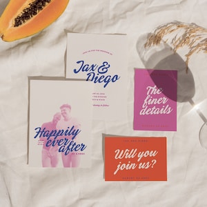 Bunte Hochzeit einladen | Retro-Hochzeitseinladung | Minimalistische Hochzeitseinladung | Helle Hochzeitseinladungen | Moderne Hochzeitseinladungen