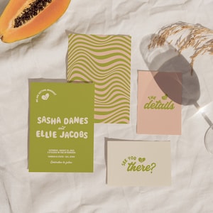 Bunte Hochzeit einladen | Retro-Hochzeitseinladung | Minimalistische Hochzeitseinladung | Helle Hochzeitseinladungen | Gewagte Hochzeitseinladungen