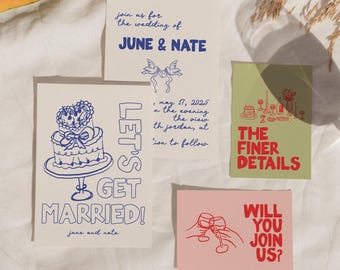 Colorful Wedding Invite | Hand drawn Wedding Invitation | Unique Wedding Invite | Bright Wedding Invitations | Bold Wedding Invitations