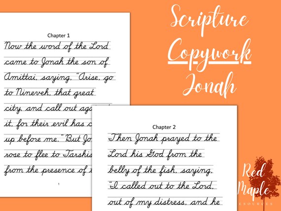 Cursive Copywork: Bible Jonah // Charlotte Mason // Logic of - Etsy