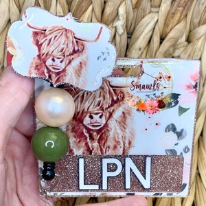 Highland cow badge reel, badge buddy, nurse badge, ID holder, interchangeable badge reel personalized