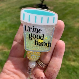 Urine good hands badge reel, urologist, urology nurse, ID holder interchangeable badge reel