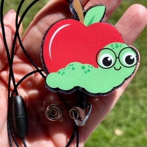 Apple and worm interchangeable lanyard badge reel, teacher badge, school supplies