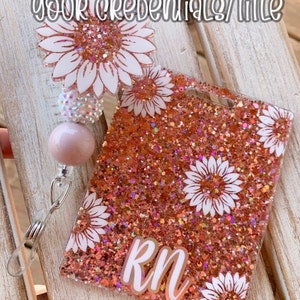 Pink/rose gold Sunflower badge reel, badge buddy, nurse badge, ID holder, interchangeable badge reel personalized