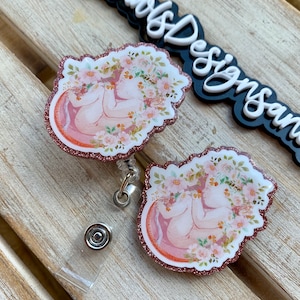 Baby interchangeable badge reel, floral baby, labor and delivery, in utero