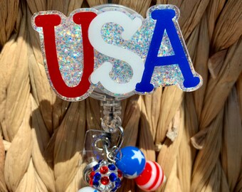 USA 4th of July badge reel, interchangeable badge reel, Independence Day, America, nurse badge, teacher badge